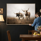 Texas Longhorn Canvas Wall Art Western Bull Desert, Rustic Farmhouse Wall Decor