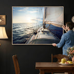 Sailboat Wall Art Canvas Print, Ocean Sunset Sailing Framed Artwork