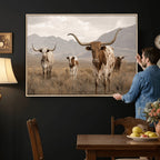 Rustic Texas Longhorn Cow Canvas Wall Art Print, Farm Animal Photography
