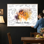 Ink Splash Wedding Guest Book Canvas, Personalized Couple Photo Sign