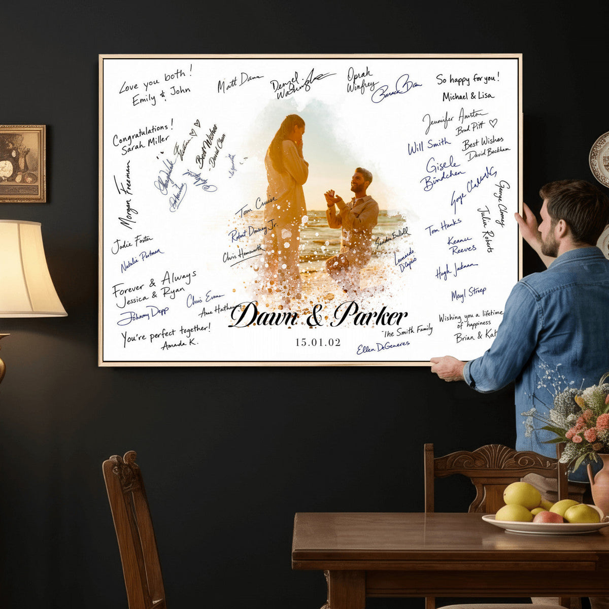 Wedding Signature Guest Book Canvas, Personalized Couple Photo Art