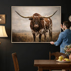 Texas Longhorn Wall Art Canvas Print | Brown Horned Bull Rustic Western Decor