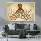 Sepia Octopus Wall Art Abstract Animal Canvas Print