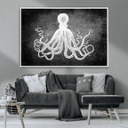 Black White Octopus Wall Art Canvas Print