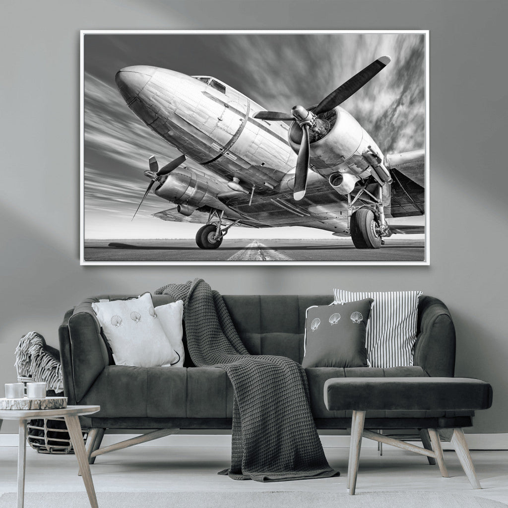 Vintage Airplane on Runway Canvas Print