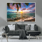Framed Tropical Sunset Art Canvas Print