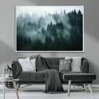 Misty Forest Wall Art | Serene Green Landscape Canvas Print