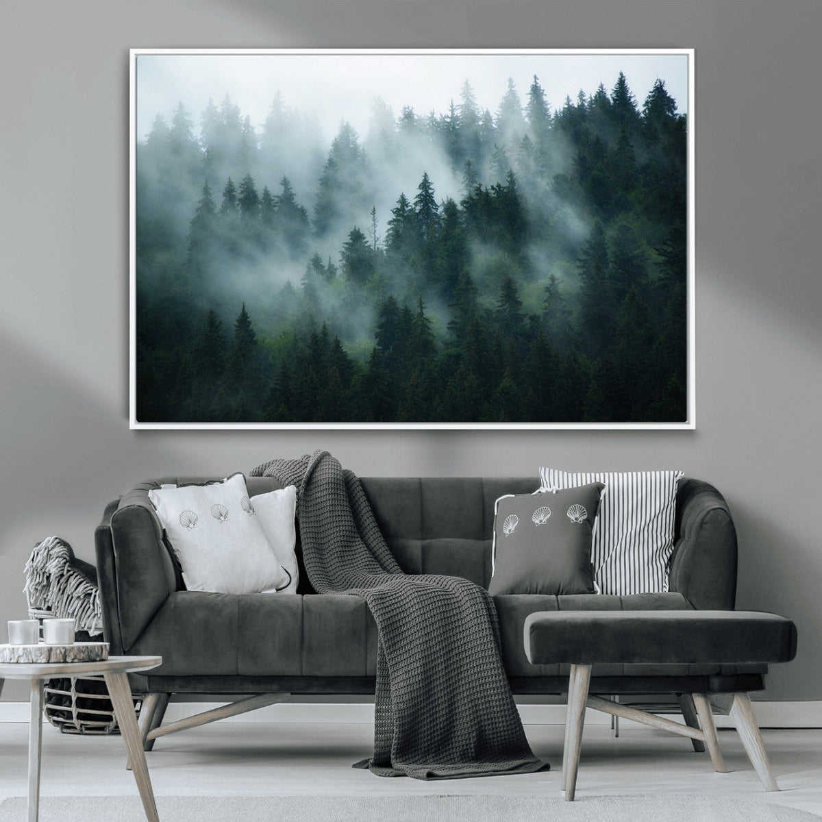 Misty Forest Wall Art | Serene Green Landscape Canvas Print
