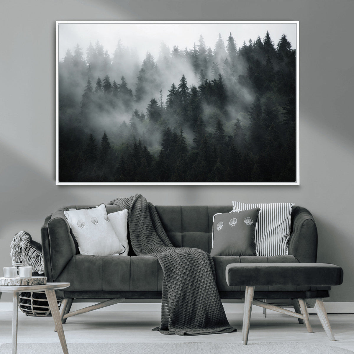 Foggy Forest Wall Art Canvas Print | 3 Panel Large Misty Landscape