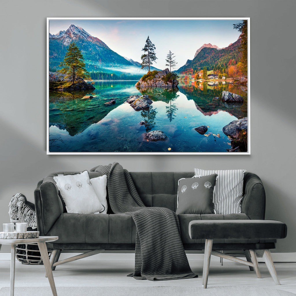 Crystal Clear Lake Wall Art | Mountains Wall Art Canvas | 3 Panel Landscape