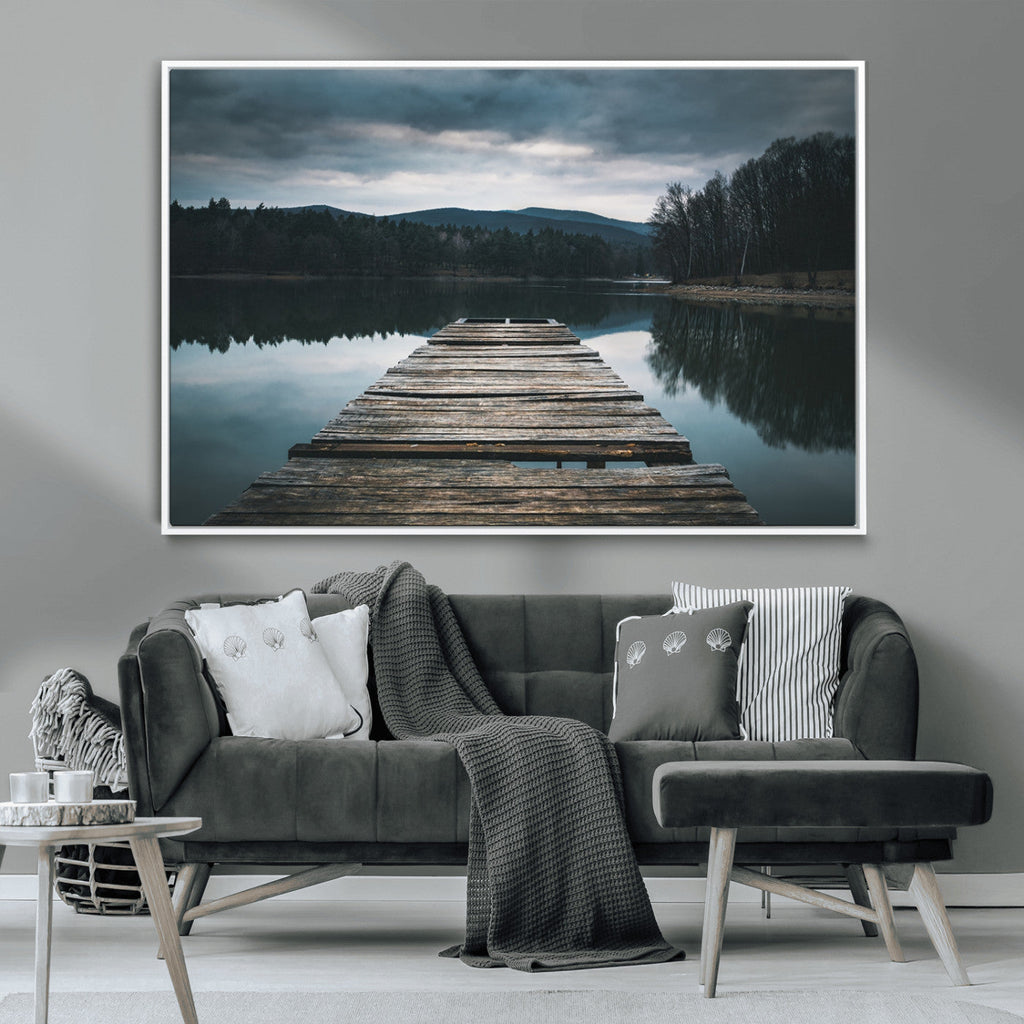 Wooden Bridge Near Lake Wall Art Canvas Print