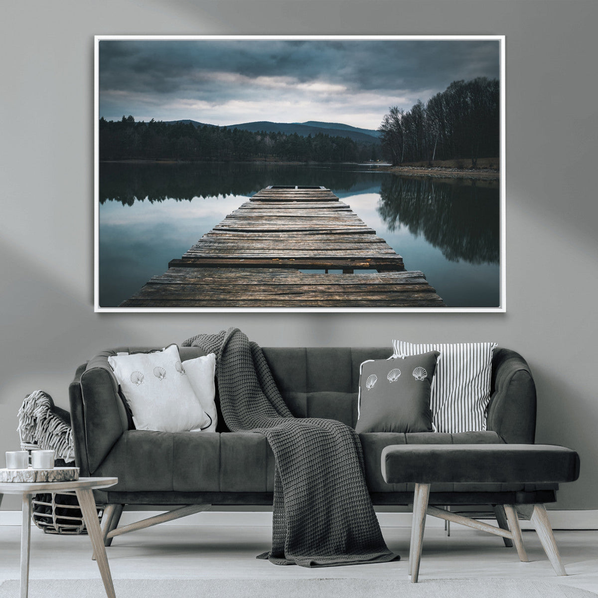 Wooden Bridge Near Lake Wall Art Canvas Print