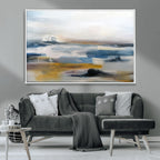 Abstract Landscape Wall Art Canvas | 3 Panel Modern Blue, Gold and White Canvas Art