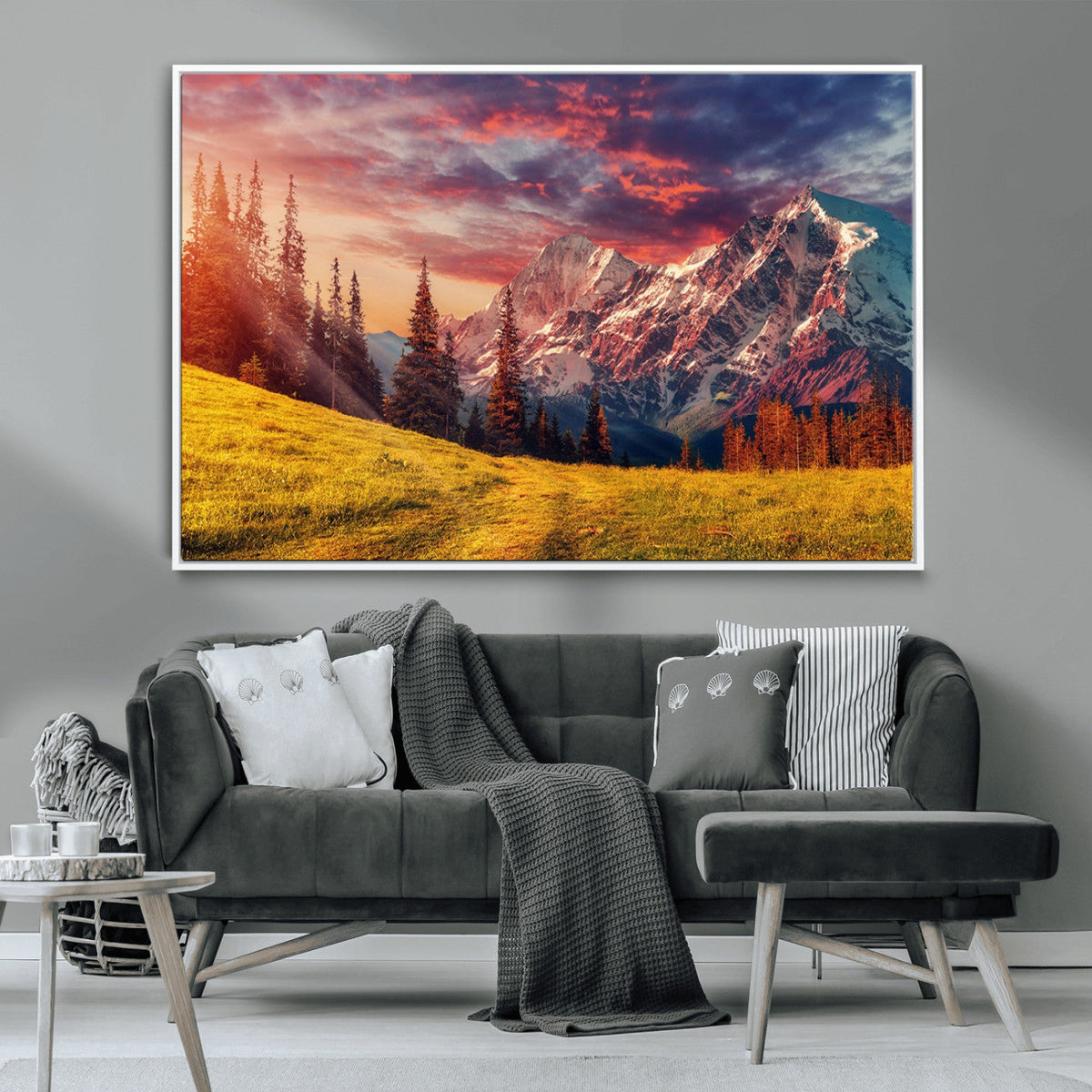 Mountain and Daylight Red Sunset Wall Art Canvas Print