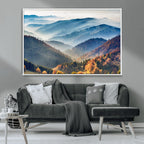 Misty Mountain Sunrise Triptych Canvas Print | Autumn Landscape Wall Art