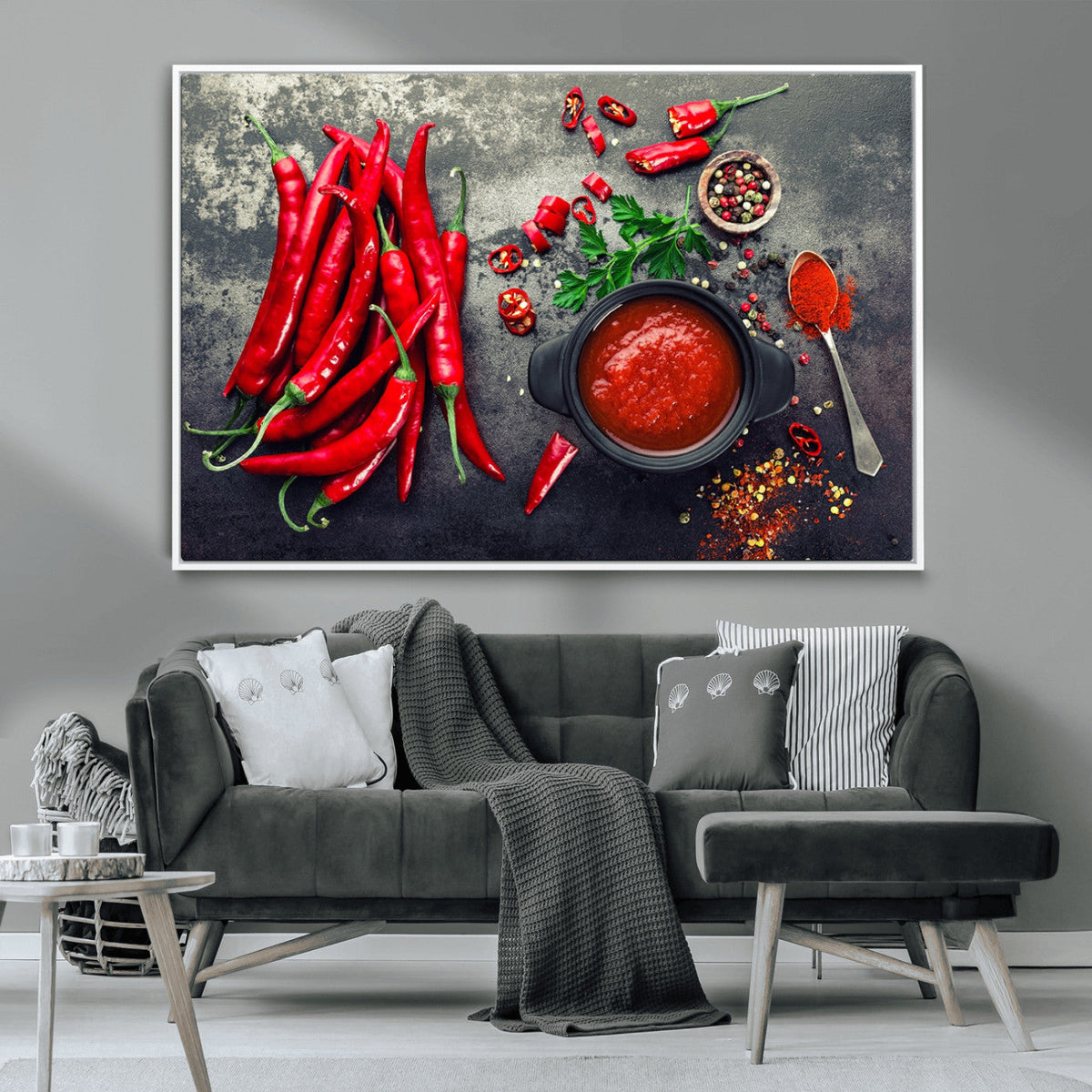 Red Chili Peppers Wall Art Kitchen Artwork Canvas Print