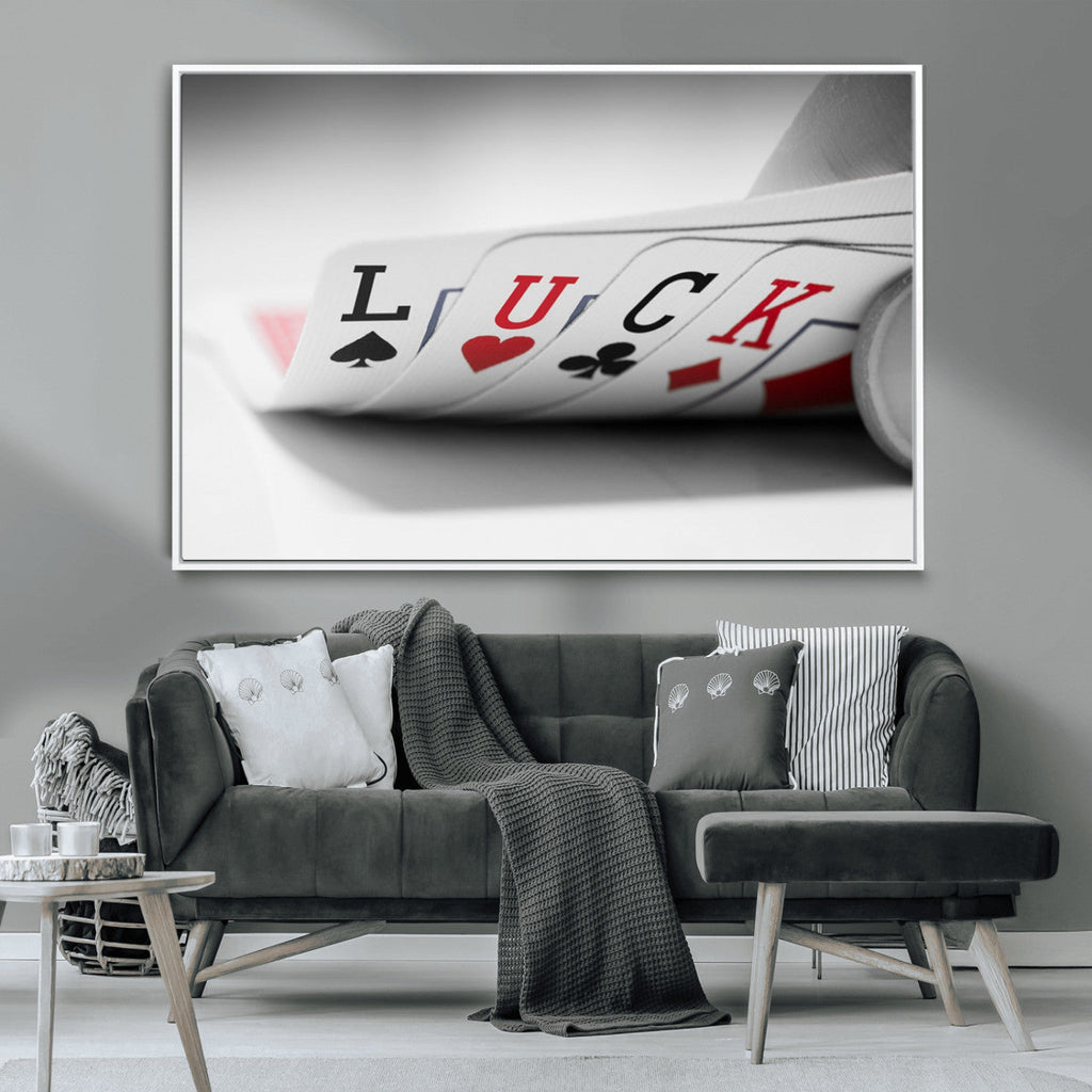 Framed Lucky Poker Cards Canvas | Modern Triptych Wall Art for Game Rooms