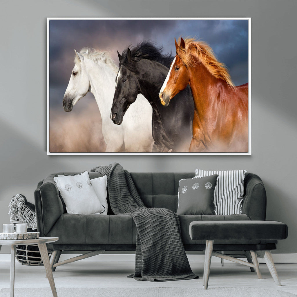 Animal Wall Art Three Horses Farmhouse Art Canvas Print