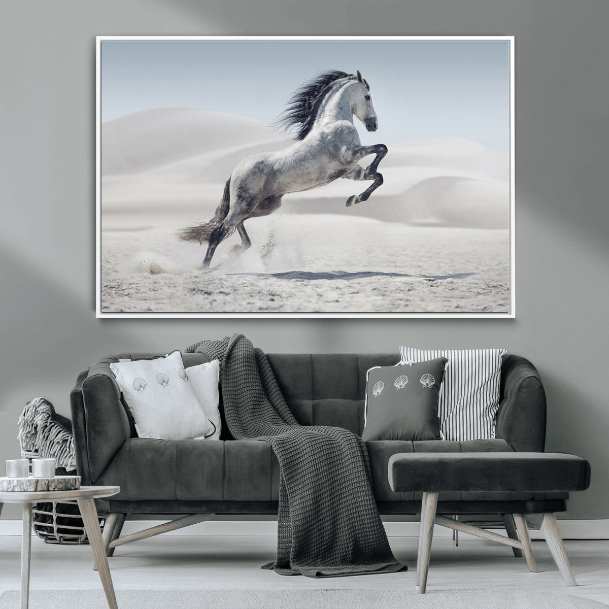 Prancing Horse Desert Large Wall Art Canvas Print, Majestic Horse Animal Artwork