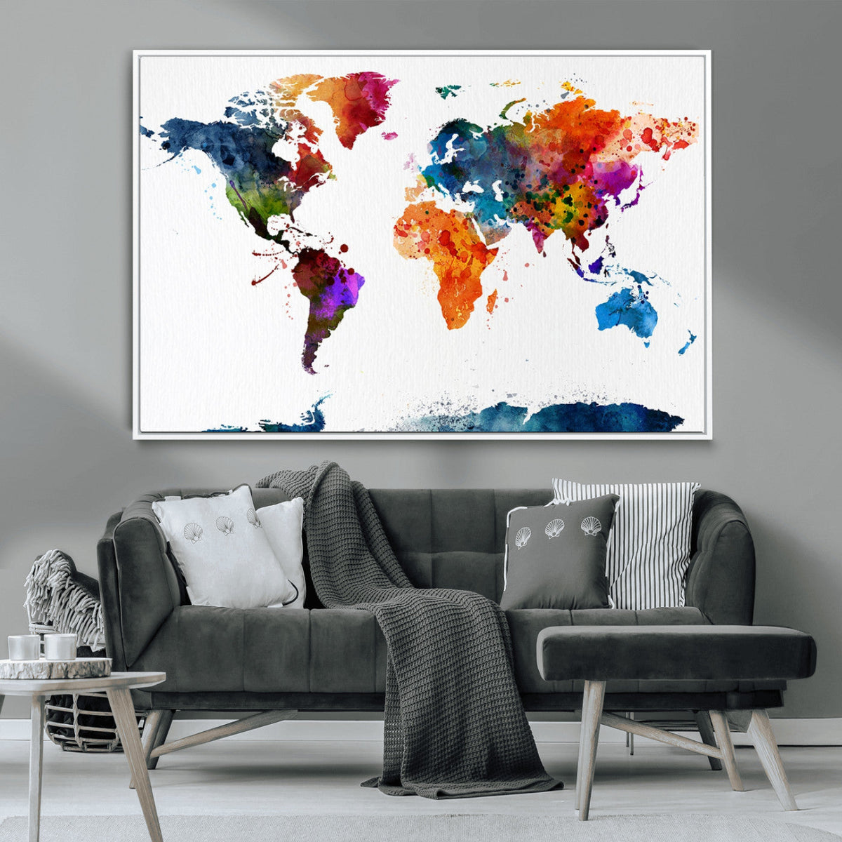 Bold Colorful World Map Canvas Print | Detailed Map of the World Wall Art