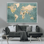 Classic World Map Canvas Print | Framed Vintage Map Wall Art