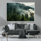 Misty Forest Wall Art Premium Canvas Print, Foggy and Serene Atmosphere