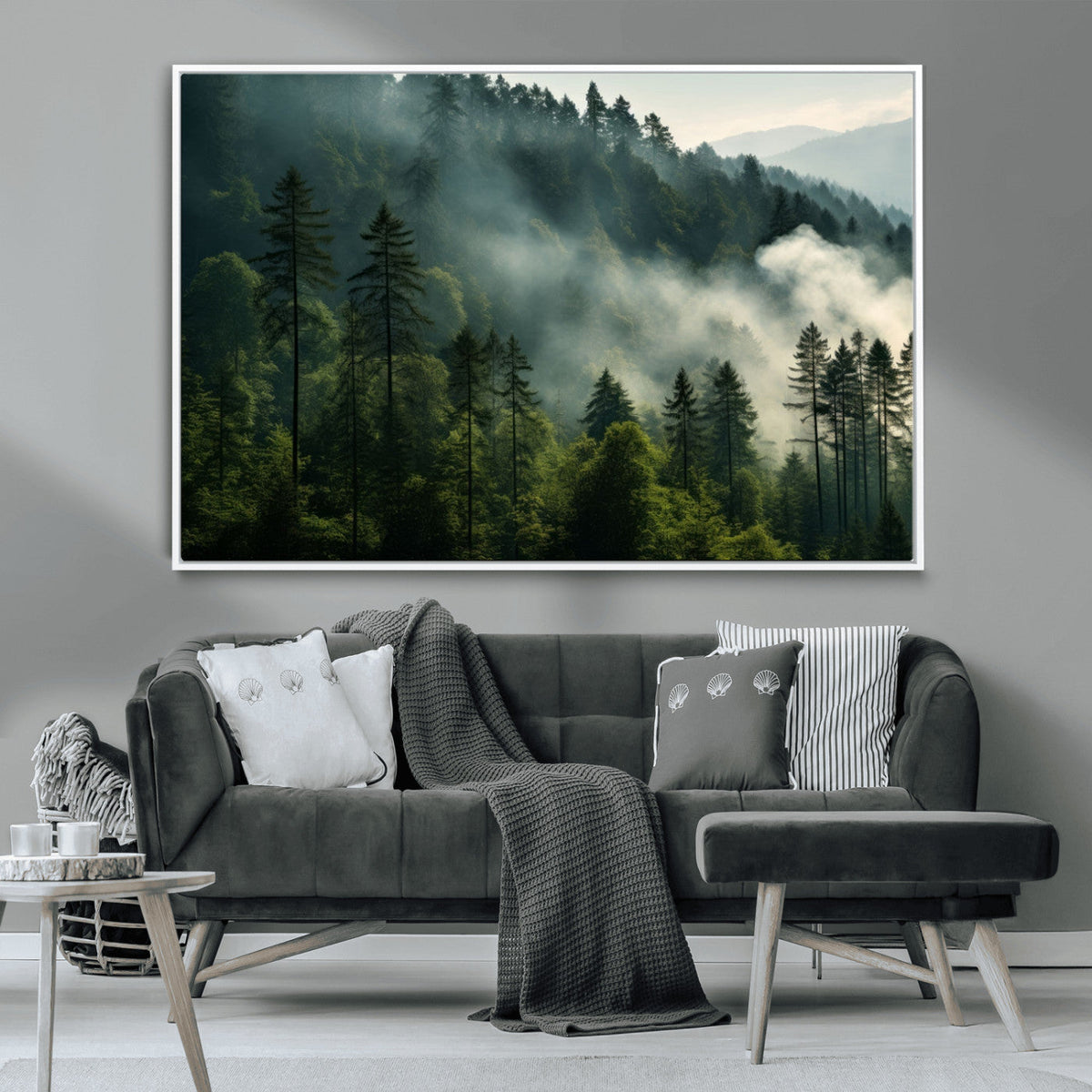 Misty Forest Wall Art Premium Canvas Print, Foggy and Serene Atmosphere