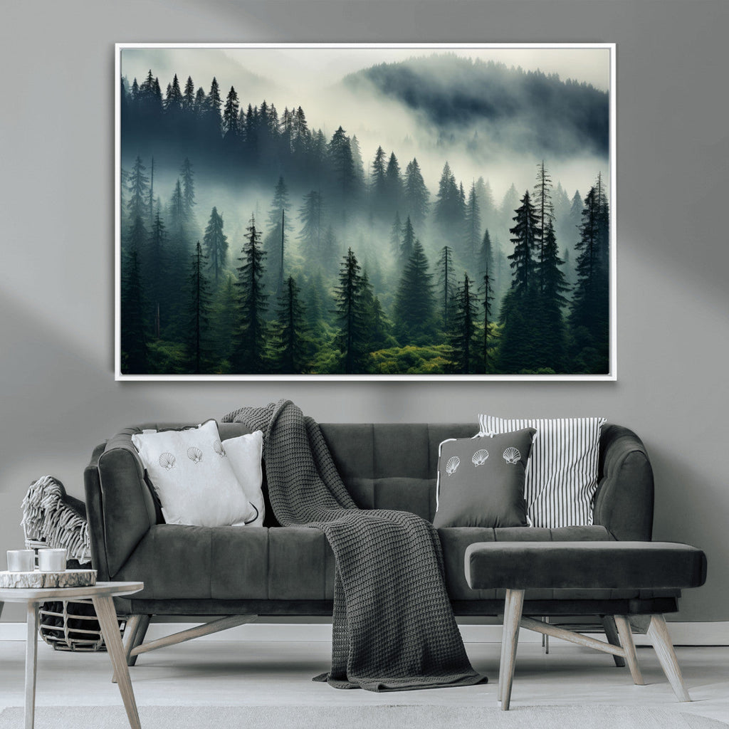 Captivating Misty Forest Wall Art, Foggy and Serene Atmosphere Canvas Print