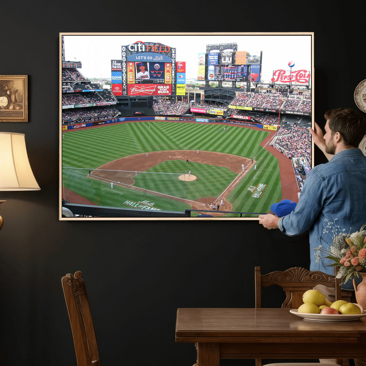 New York Mets Baseball Team Print, Citi Field Baseball Stadium Wall Art