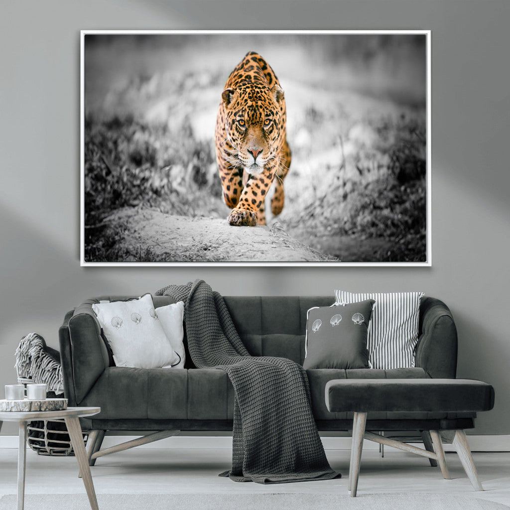 Jaguar Wall Art Canvas Print, Majestic Big Cat in Focused Pursuit
