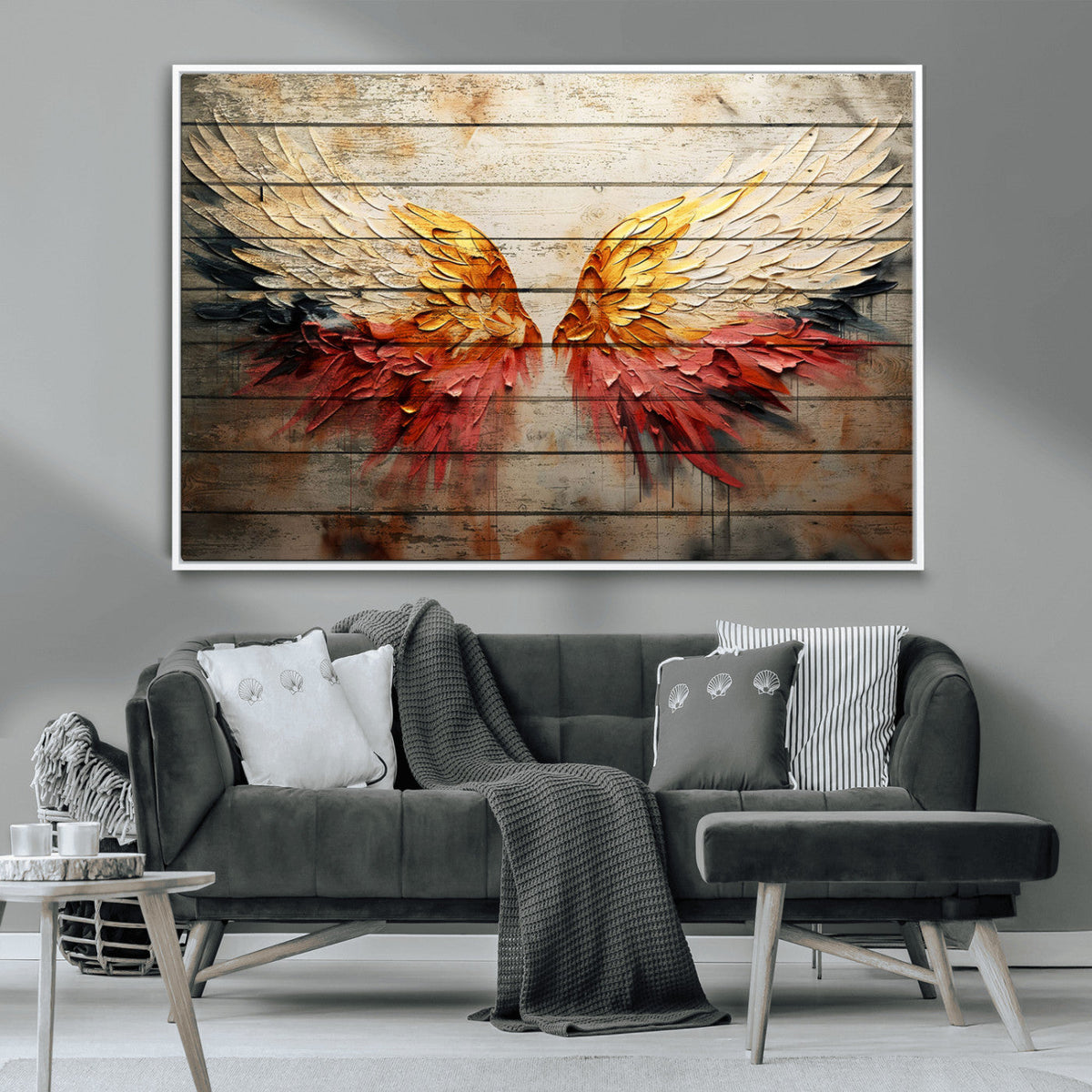 Abstract Angel Wings Canvas Wall Art, Modern Angelic Wings Decor, Framed and Ready to Hang