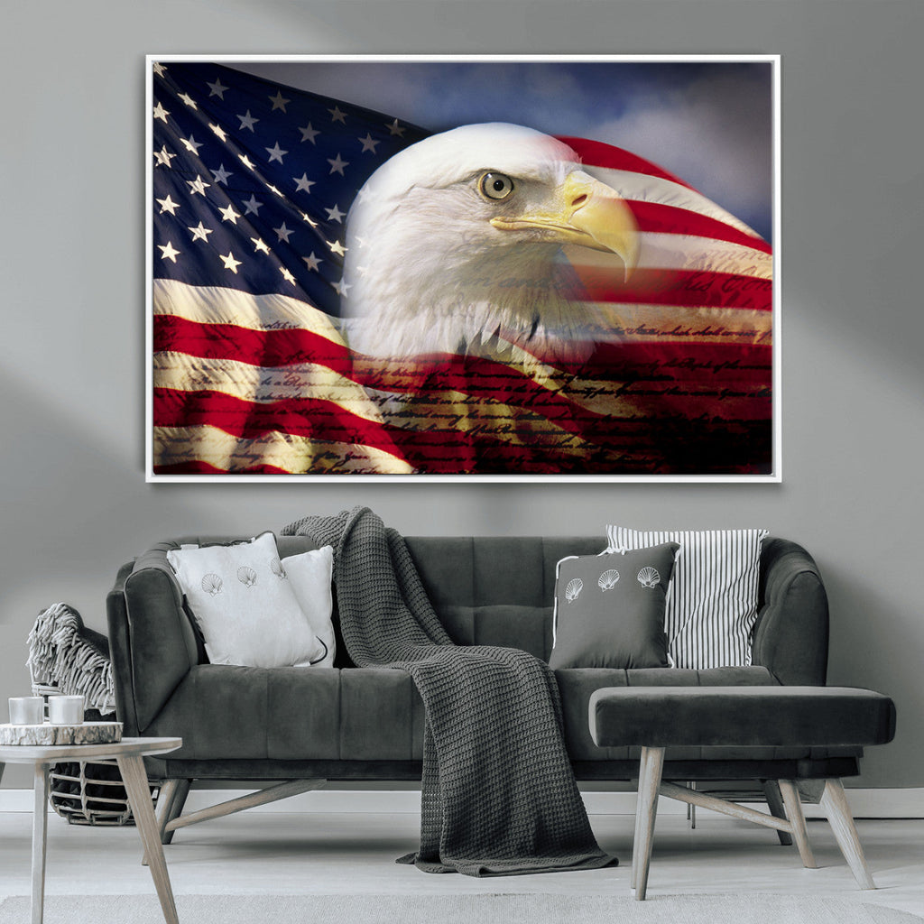 American Flag Eagle Symbol Wall Art Canvas Print, Patriotic American Flag Eagle Wall Art