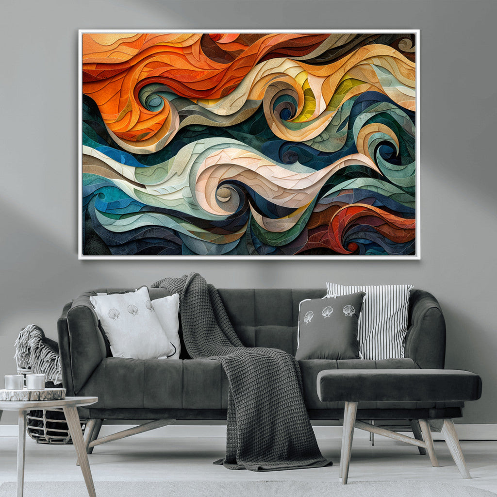 Abstract Wave Wall Art, Ready to Hang Framed Canvas Print | Extra Large 3 Piece Canvas Wall Art