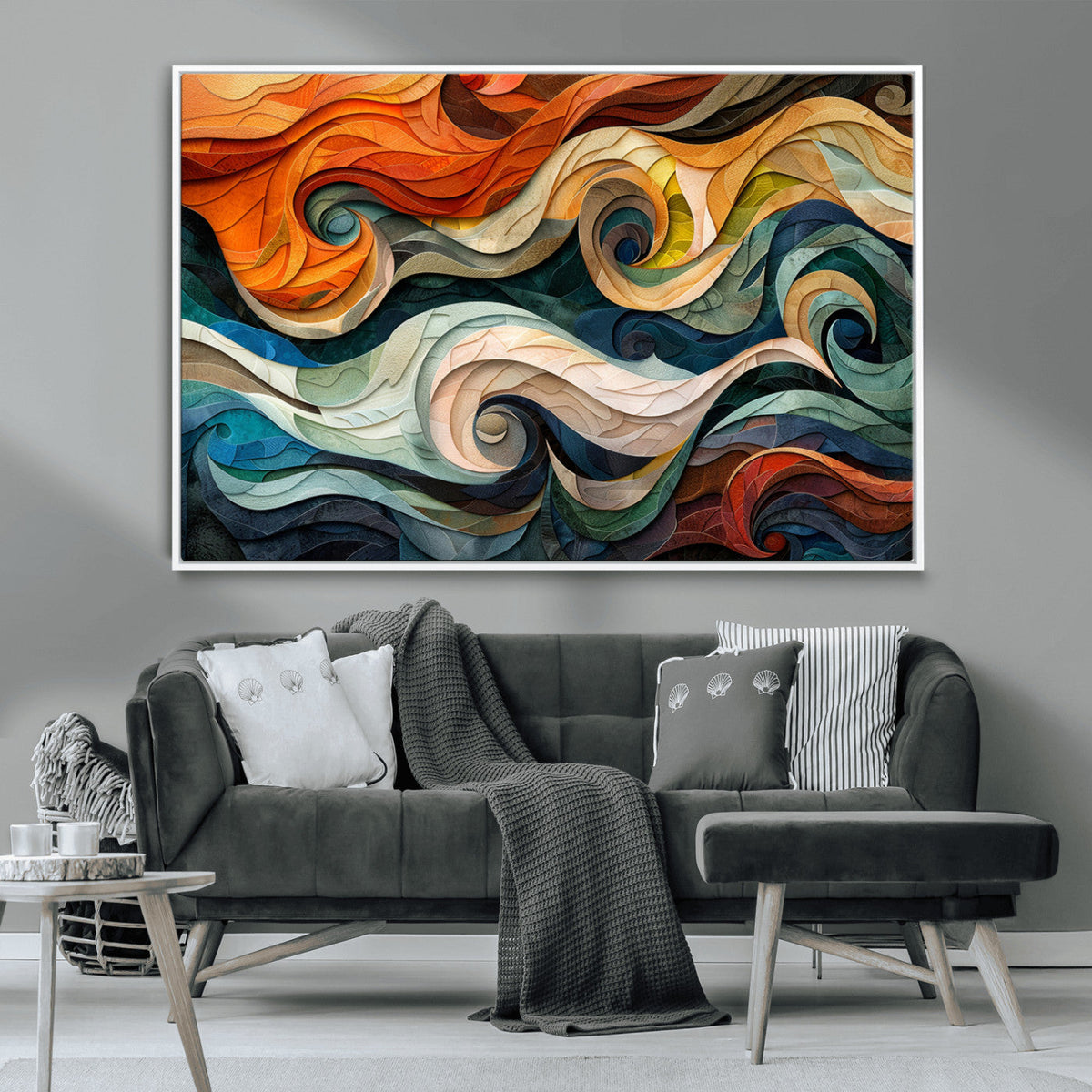Abstract Wave Wall Art, Ready to Hang Framed Canvas Print | Extra Large 3 Piece Canvas Wall Art