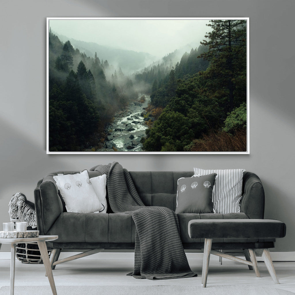 Misty Forest Wall Art, Tranquil Nature Landscape, Ready to Hang | Extra Large 3 Piece Canvas Wall Art