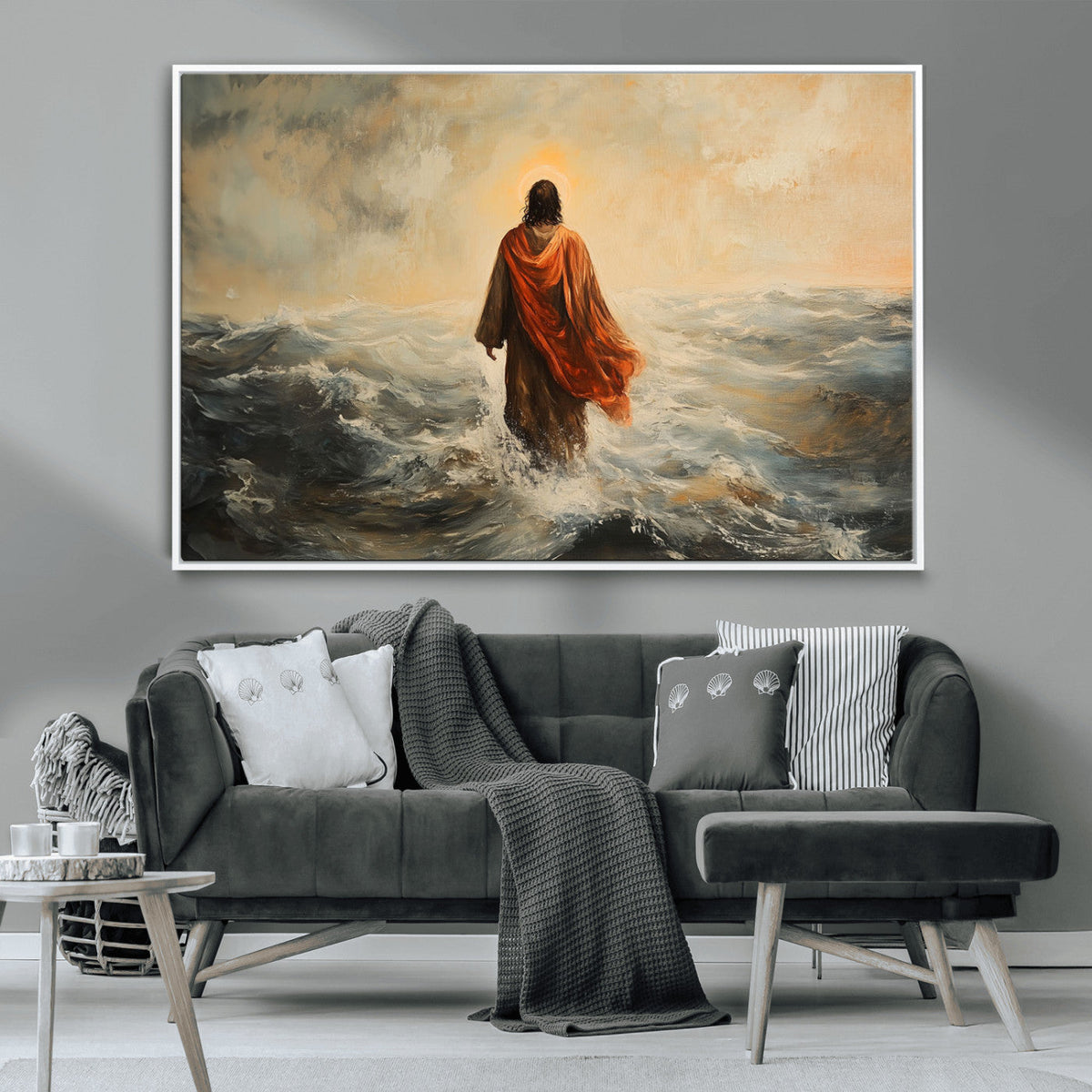 Jesus Walking on Water, Christian Wall Art, Jesus Christ Oil Painting Style Print