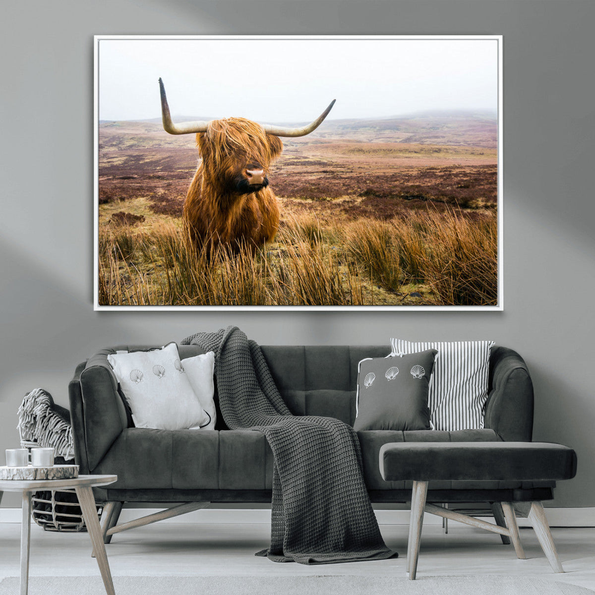 Scottish Highland Cow Canvas Wall Art, Rustic Farmhouse Decor