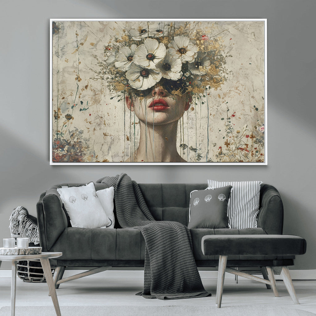 Abstract Floral Women Pastel Wall Art Canvas Print