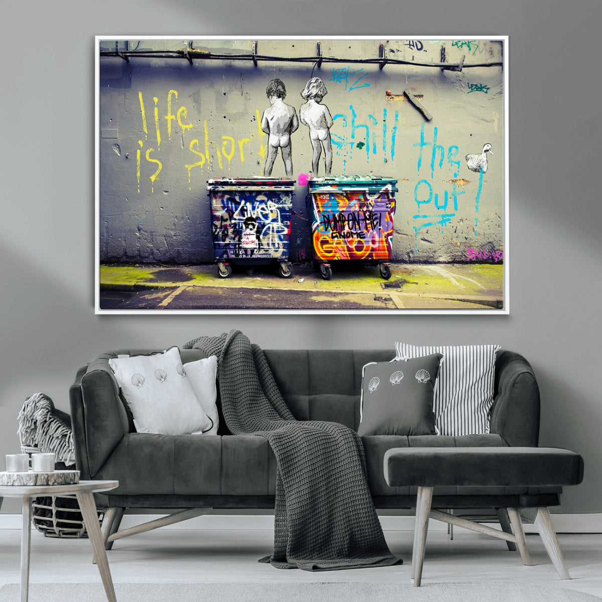 Banksy Life is Short Wall Art, Iconic Graffiti Street Art Canvas Print