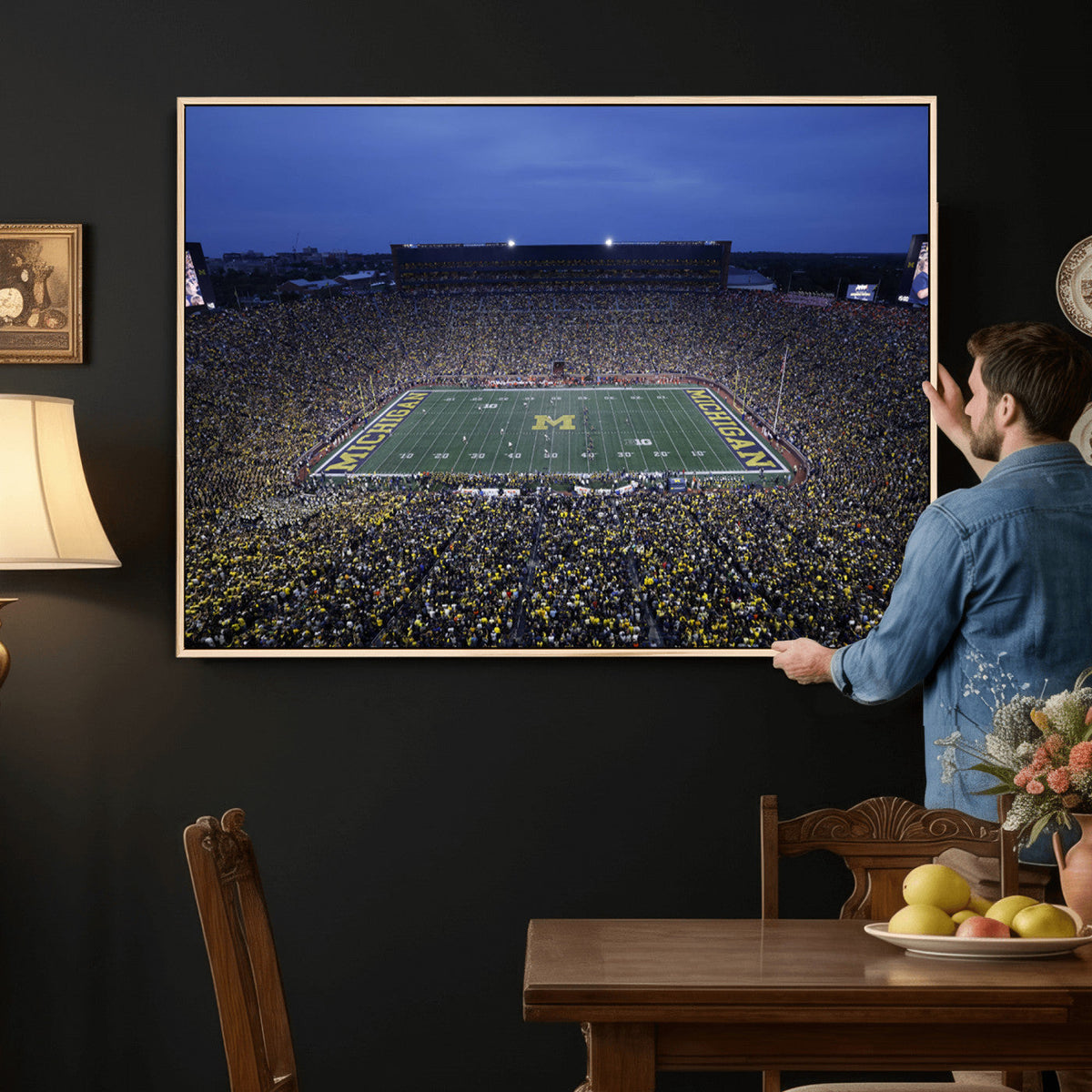 University of Michigan Wolverines Football Team Print, Ann Arbor, Home Bar Wall Decor