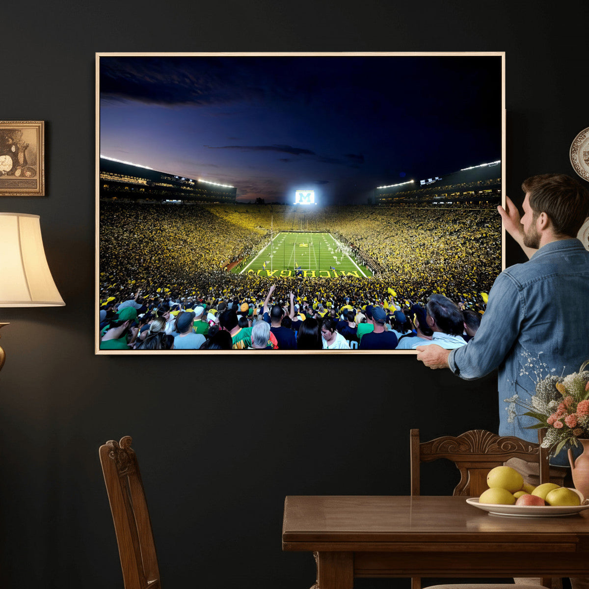 University of Michigan Wolverines Football Team Print, Ann Arbor, Extra Large Game Room Wall Decor