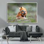 Heartwarming Fox and Baby Cub Wall Art | Canvas Print of Foxes in Nature