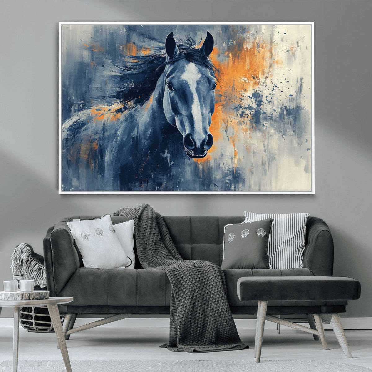 Abstract Blue Horse Wall Art Print Canvas | Western Horse Wall Art for Farmhouse Decor