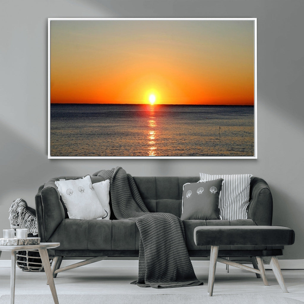 Golden Horizon Sunset Over Ocean Wall Art Canvas Print | Tropical Beach Canvas