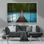 Suspension Bridge Over River Canvas Art | 3-Panel Nature Wall Art