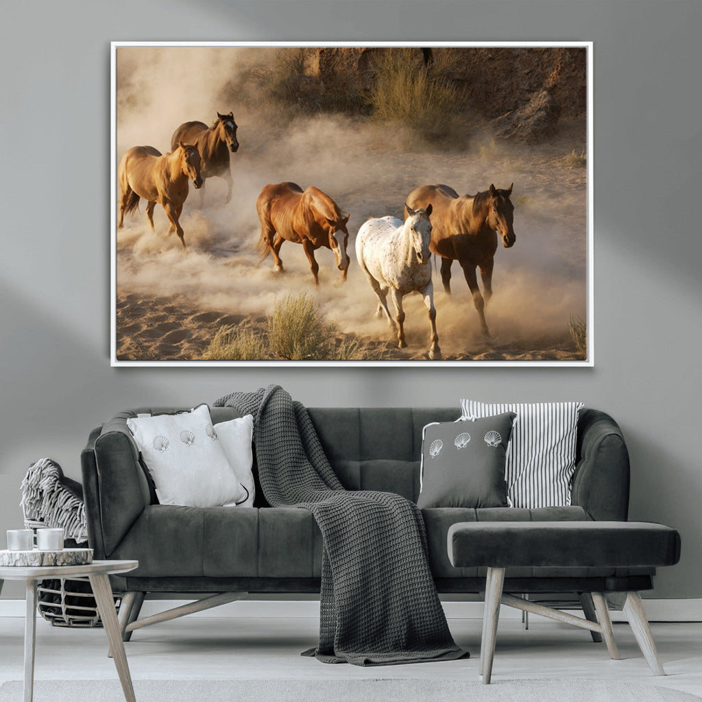 Large Wall Art 5 Horses Running on Sand Canvas Print