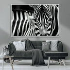 Zebra Wall Art | Zebra Close Up Canvas Print | Framed Black and White Wildlife