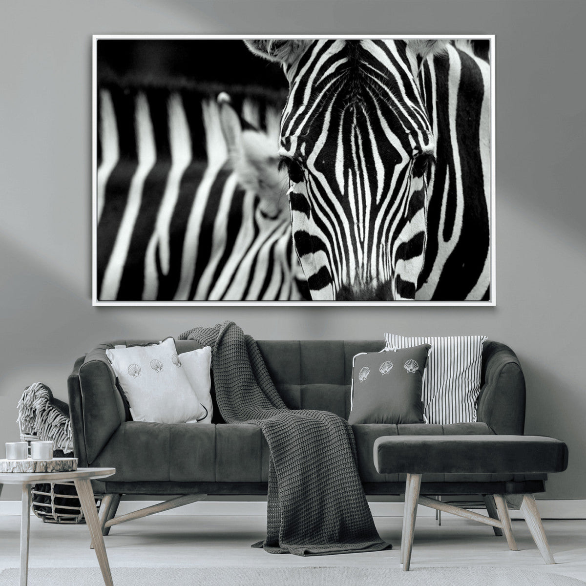 Zebra Wall Art | Zebra Close Up Canvas Print | Framed Black and White Wildlife