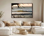 Sunset Surf Wall Art Canvas Print, Framed Golden Hour Waves Boho Beach Art