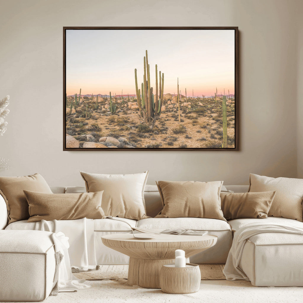 Desert Cactus Wall Art Canvas Print, Framed Baja Desert Art, Pastel Southwestern Decor